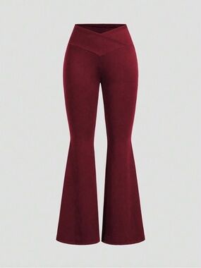 V-Waist Flare Pants in Burgundy